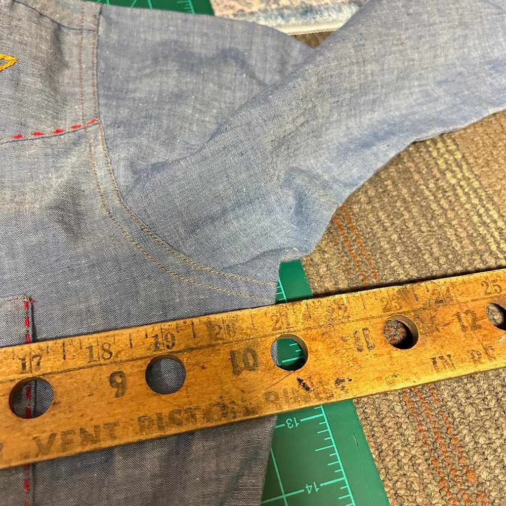 Vintage 80s Wrangler Embroidered Denim Pearl Snap Western Shirt Mens M - Picture 6 of 7